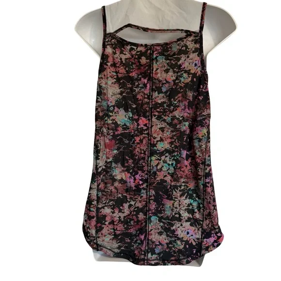 lululemon athletica Black Floral Racerback Tank with Pink and Teal Accents - Picture 2 of 4